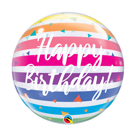 Skaidrus bubble balionas "Birthday Bright Rainbow Stripes"