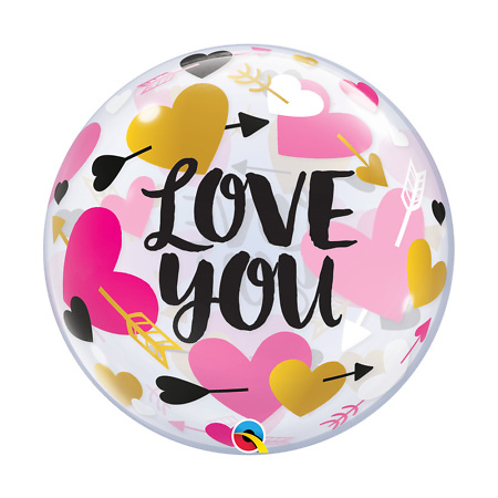 Skaidrus bubble balionas "Love You Hearts & Arrows"