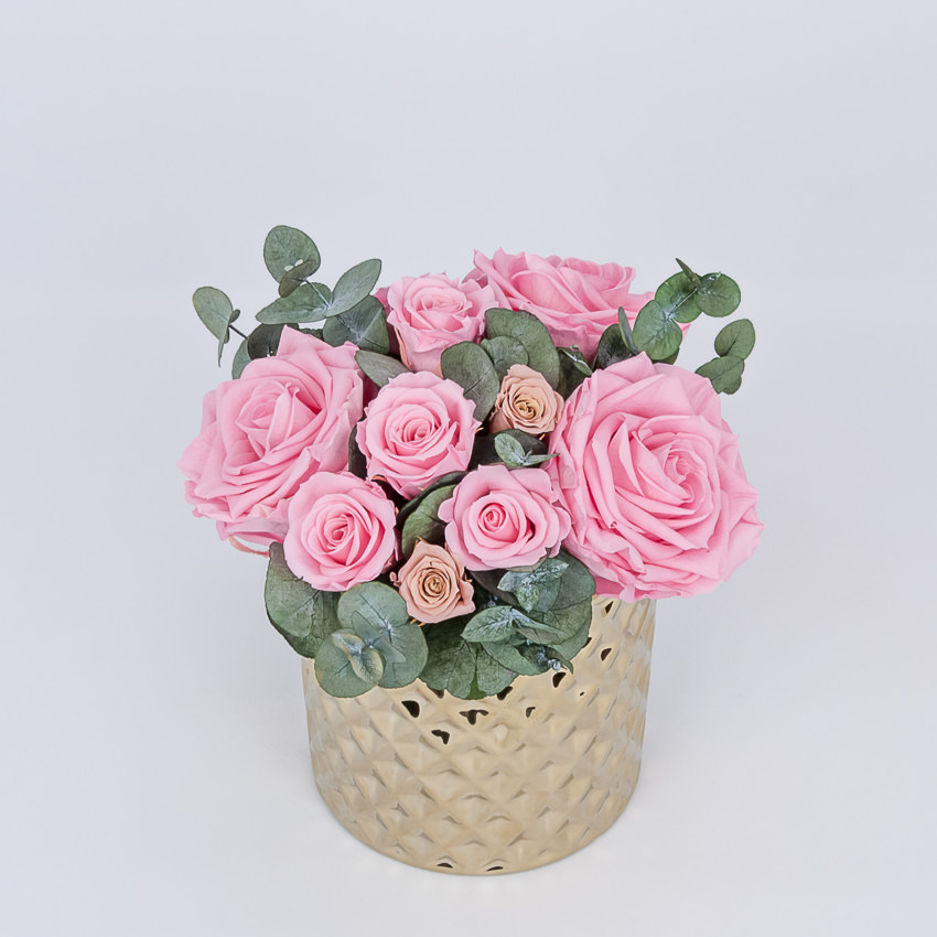 Preserved floral arrangement Pink & Gold