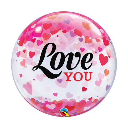 Skaidrus bubble balionas "Love You Confetti Hearts"