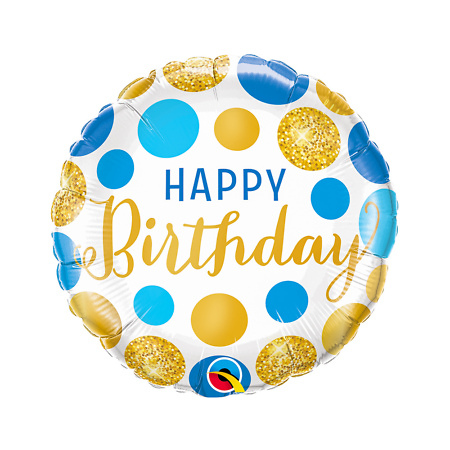 Helio balionas "Birthday Blue & Gold Dots"